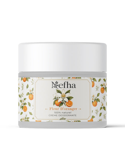 Pot de baume déodorant Nefha parfum fleur d'oranger, verre dépoli 30 g