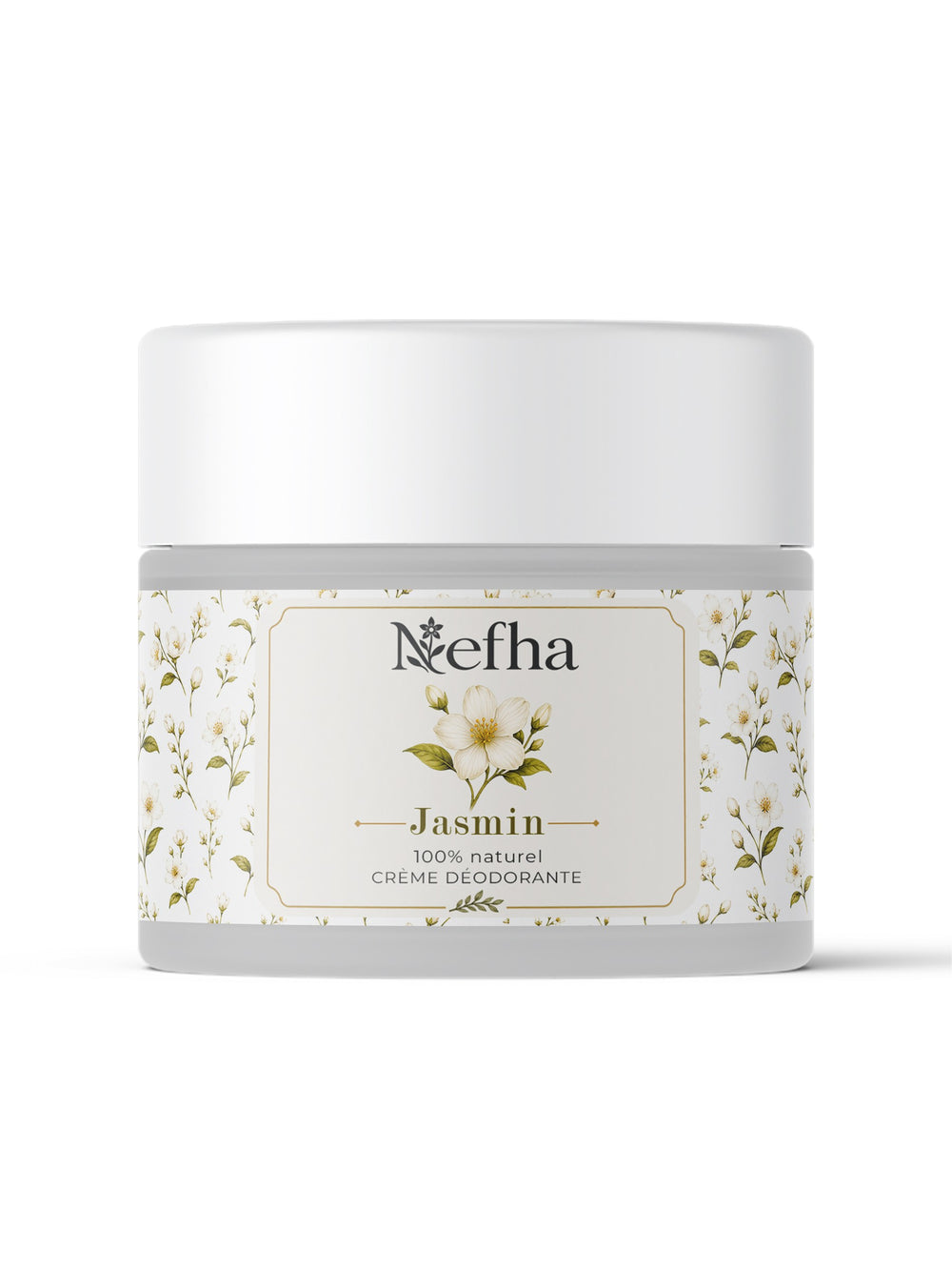 Pot de baume déodorant Nefha parfum jasmin, verre dépoli 30 g