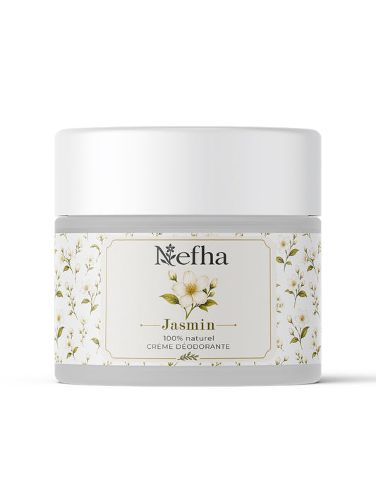 Pot de baume déodorant Nefha parfum jasmin, verre dépoli 30 g