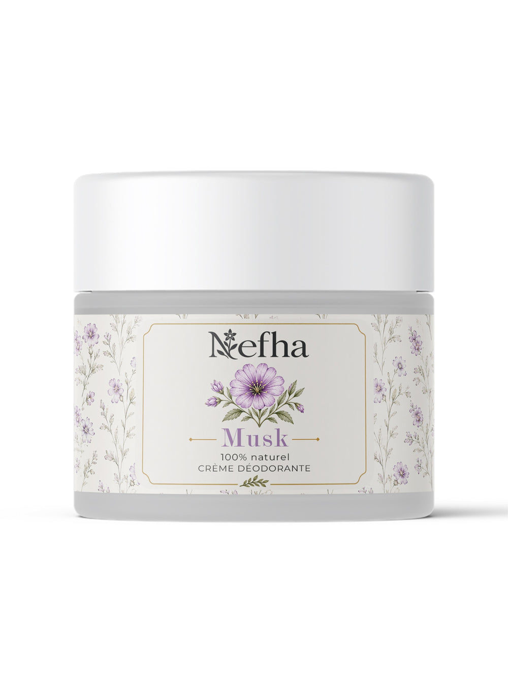 Pot de baume déodorant Nefha parfum musc, verre dépoli 30 g